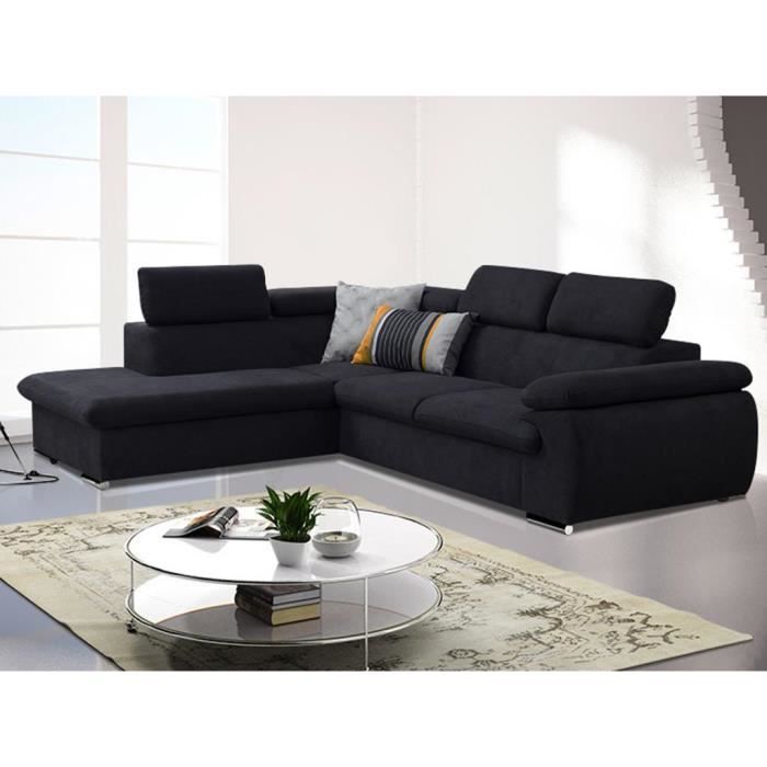 Canapé d'angle convertible en tissu avec coffre de rangement FABIEN - Noir - Angle gauche