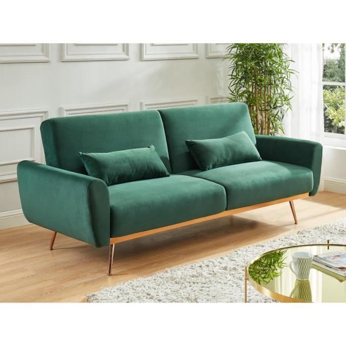 Canapé Convertible Velours Vert sapin - Vente-unique - LAUNEI