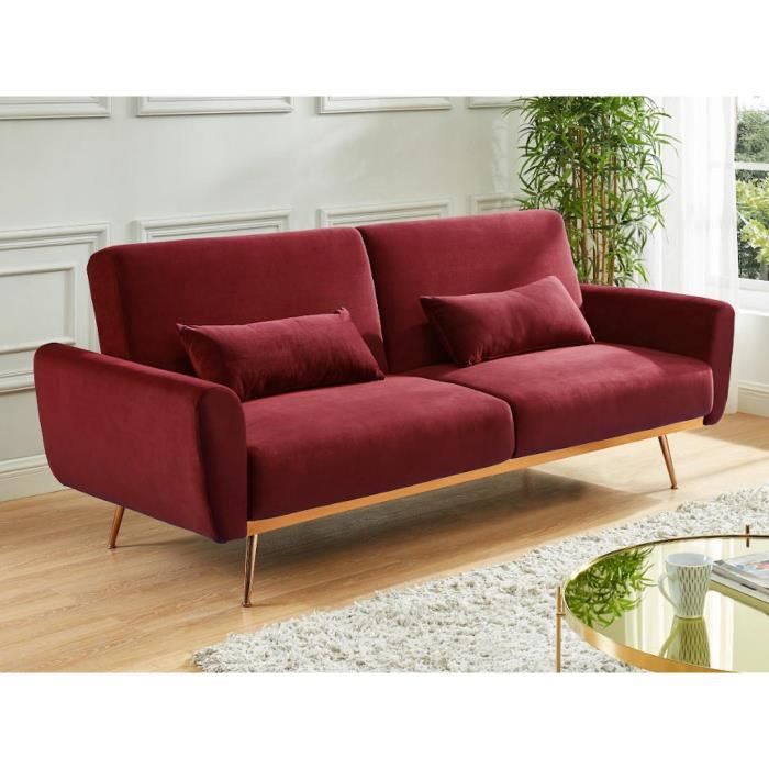 Canapé Convertible Clic-Clac en Tissu Rouge - Vente-unique - LAUNEI