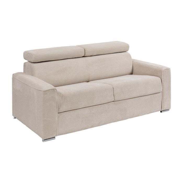 Canapé 4 places convertible express en velours côtelé beige - Couchage à lattes larges 160 cm - Matelas 22 cm - VIZIR