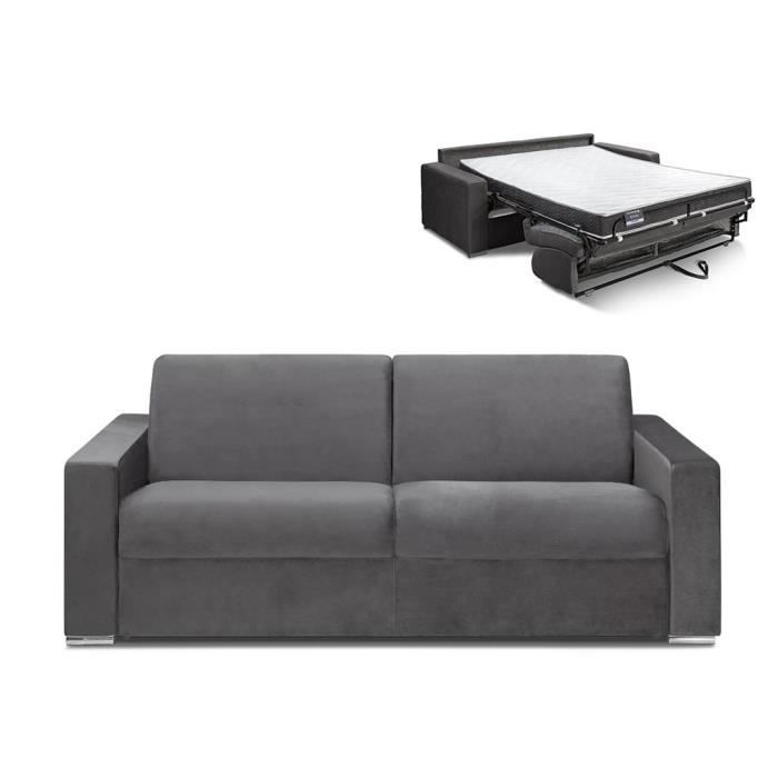 Canapé 4 places convertible express en velours CALITO -Anthracite - Couchage 160 cm - Matelas 16 cm avec mousse à mémoire de forme D