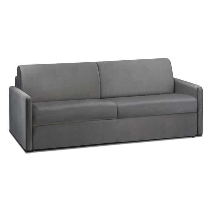 Canapé 4 places convertible express en velours CALIFE - Anthracite - Couchage 160 cm - Matelas 14 cm