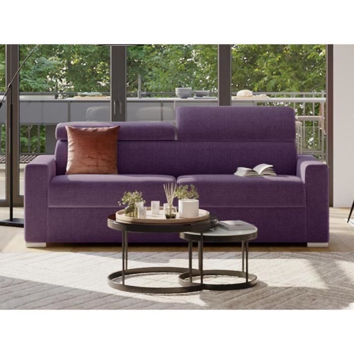 Canapé 4 places convertible express en tissu violet - Couchage 160 cm - Matelas 18 cm VIZIR
