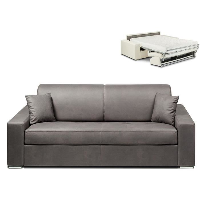 Canapé 4 places convertible express en tissu EMIR - Gris - Couchage à  lattes larges 160 cm - Matelas 18 cm