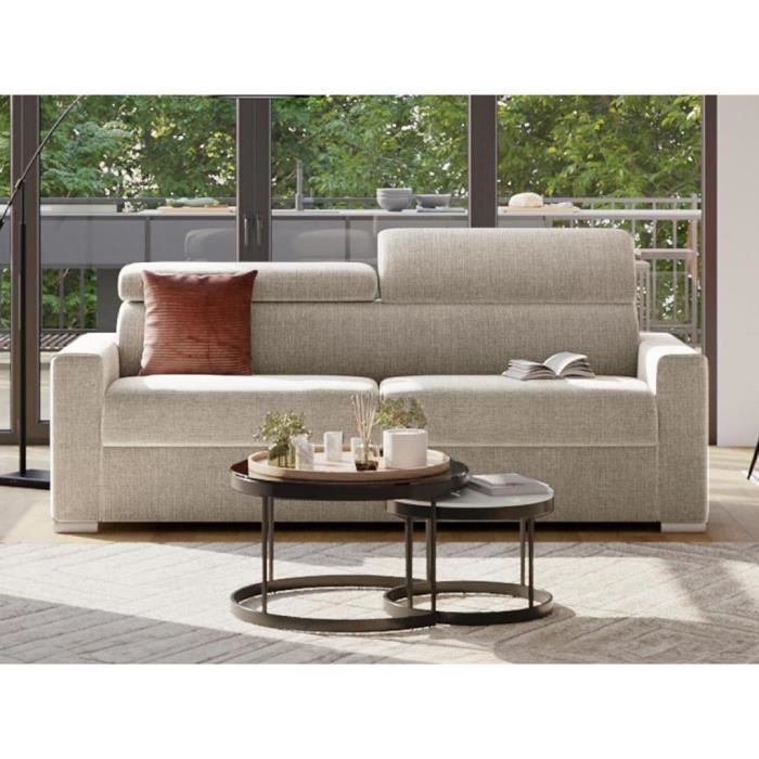 Canapé 4 places convertible express en tissu beige - couchage 160 cm - Matelas 14 cm VIZIR