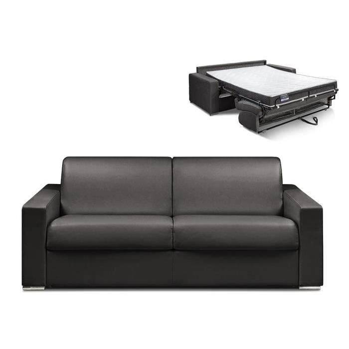 Canapé 4 places convertible express en simili CALITO - Noir - Couchage lattes larges 160 cm - Matelas 16 cm avec mousse à mémoire de