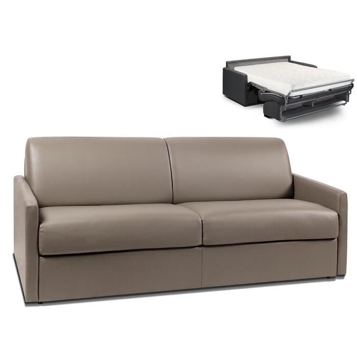 Canapé 4 places convertible express en simili CALIFE - Taupe - Couchage à  lattes larges 160 cm - Matelas 18 cm