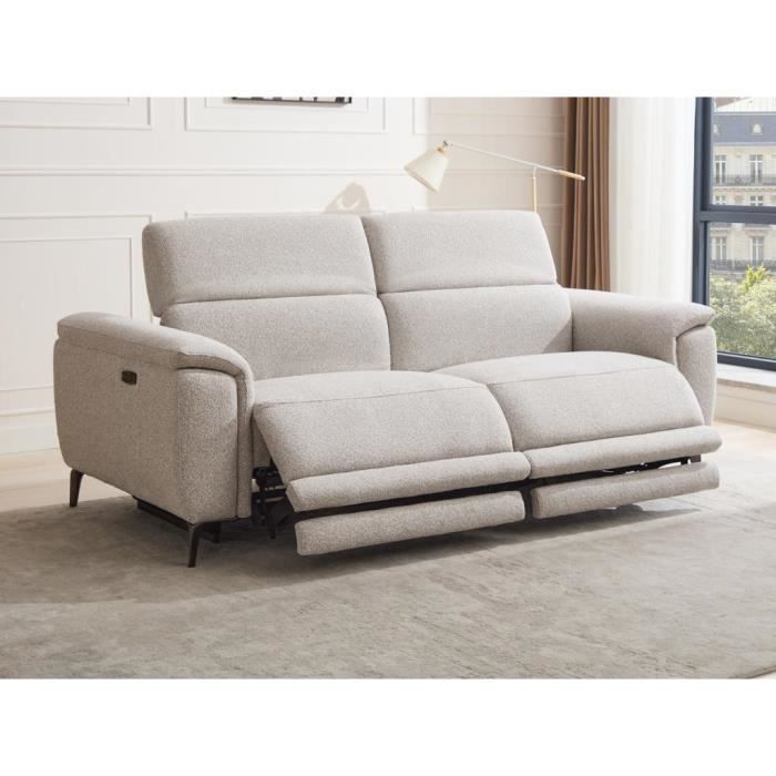 Canapé 3 places relax électrique en tissu texturé gris clair BOSDALO