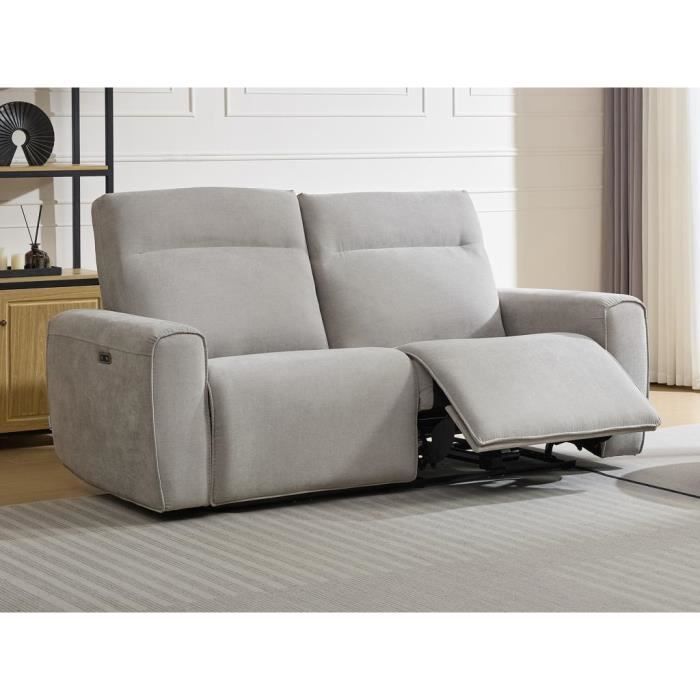 Canapé 3 places relax électrique en tissu gris LORGITA