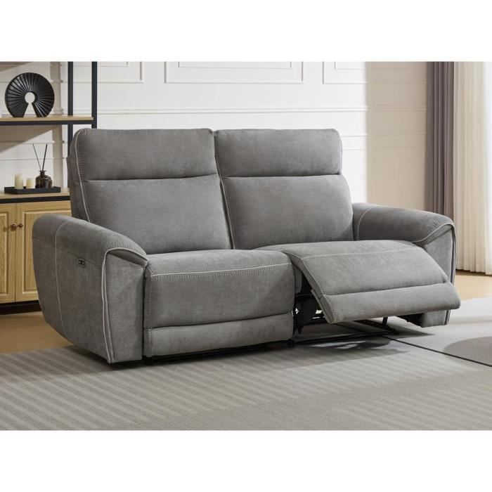 Canapé 3 places relax électrique en tissu gris DJARALO