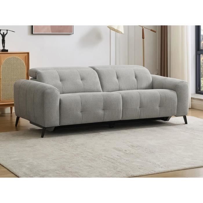 Canapé 3 places relax électrique en tissu gris CLODI