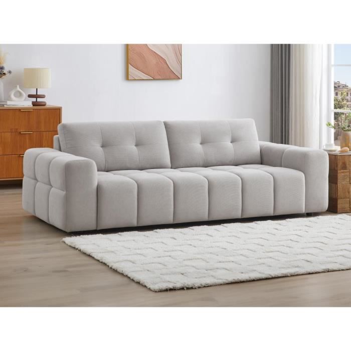 Canapé 3 places en tissu texturé gris clair - VENTE-UNIQUE - SOPELANA - Design - Ferme - Occasionnel