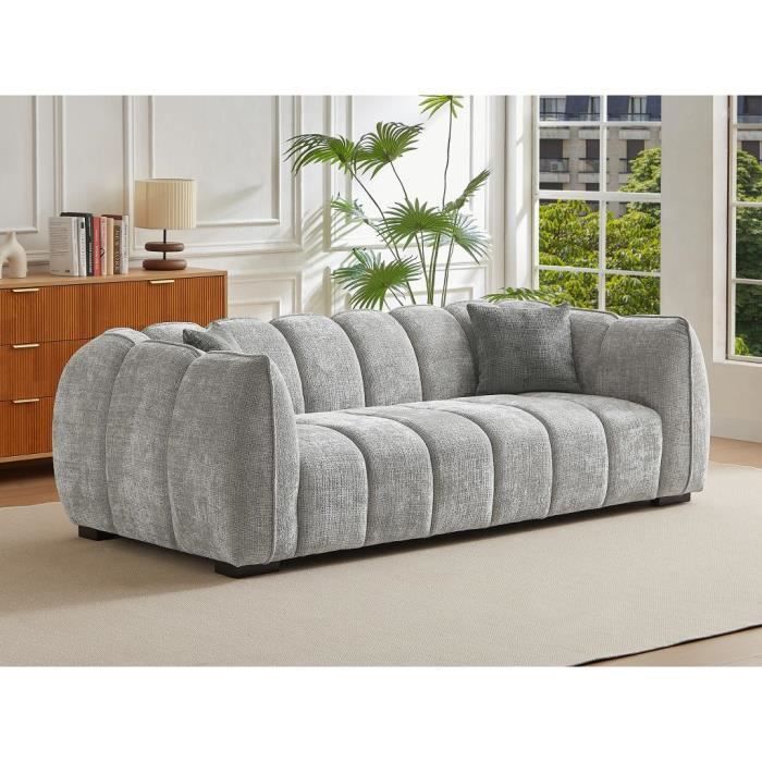 Canapé 3 places en tissu texturé gris BASDIO