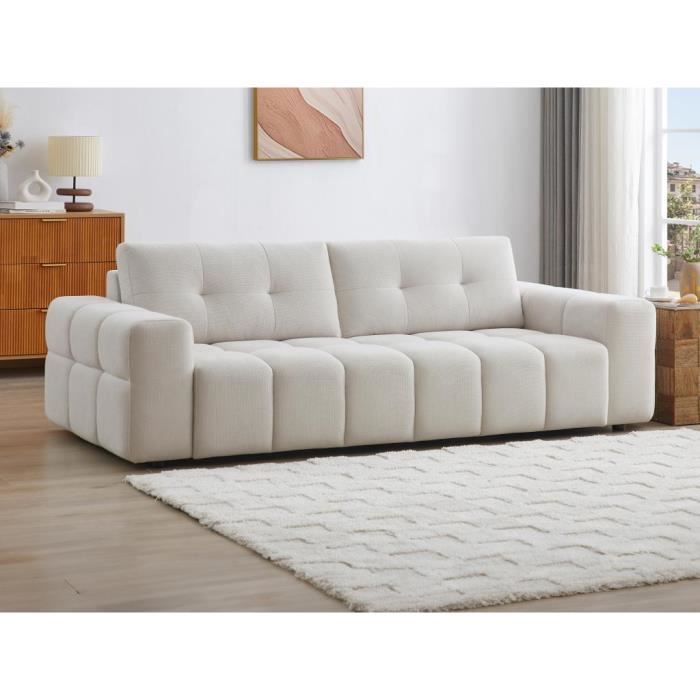 Canapé 3 places en tissu texturé beige SOPELANA