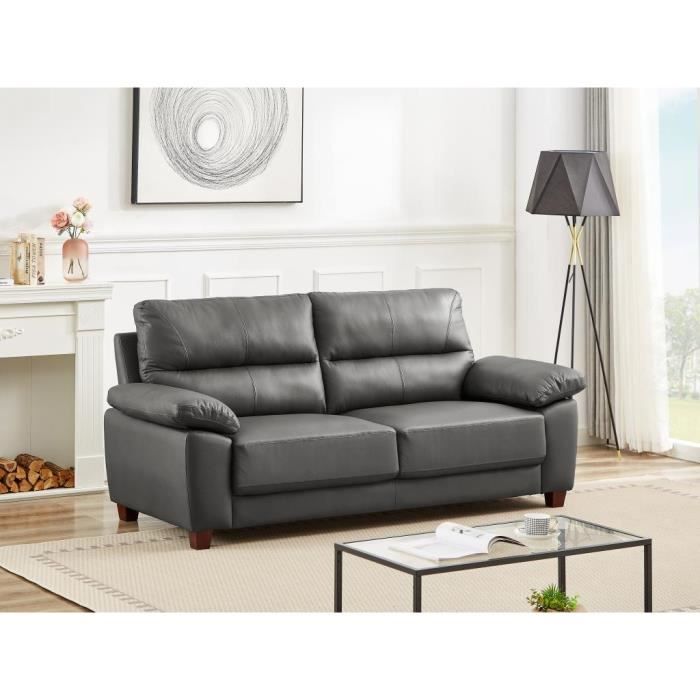 Canapé fixe en cuir anthracite - VENTE-UNIQUE - TASANI - 3 places - Confortable et élégant