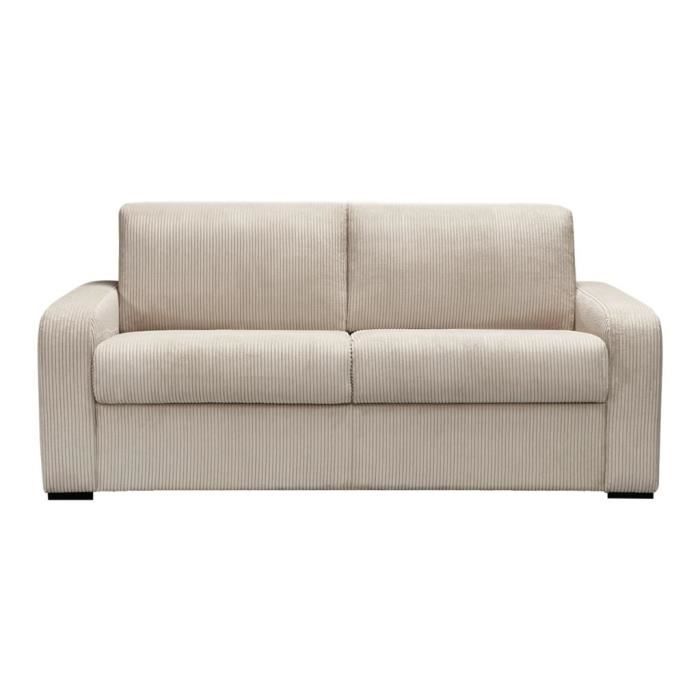 Canapé 3 places convertible express en velours côtelé crème BEVIS - Matelas 18cm