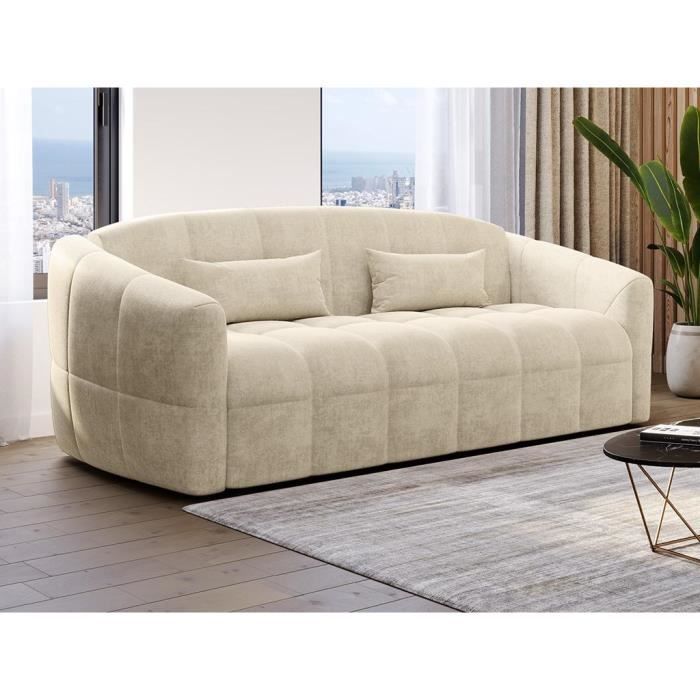 Canapé 3 places convertible express en velours beige - Couchage 140 cm - Matelas 14 cm RETUNA II