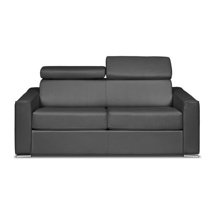 Canapé 3 places convertible express en cuir de buffle gris - Couchage 140 cm - Matelas 22 cm - VIZIR