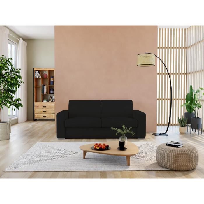 Canapé 3 places convertible express 100% cuir de buffle noir matelas 22 cm DELECTEA II