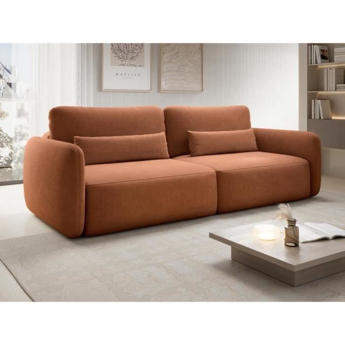 Canapé 3 places convertible en tissu texturé terracotta VOPOZA