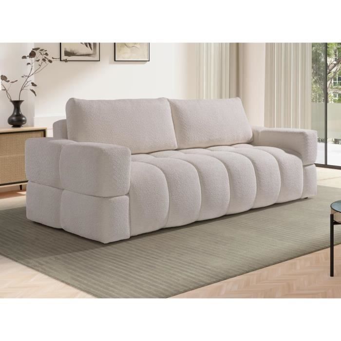Canapé 3 places convertible en tissu bouclette beige ISSORO II