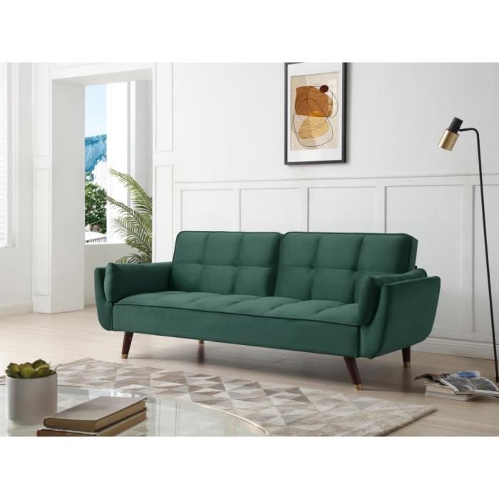 Canapé 3 places convertible clic-clac en velours vert GULCAN
