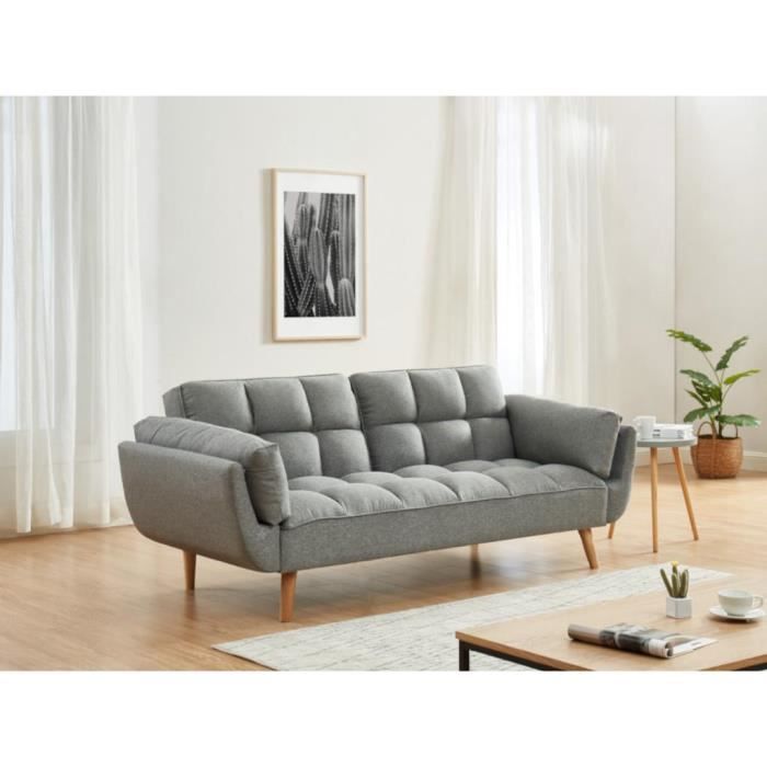 Canapé convertible LOELINE - VENTE-UNIQUE - 3 places - Gris chiné - Design scandinave
