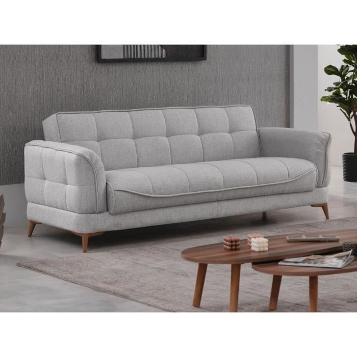 Canapé 3 places convertible clic-clac en tissu gris PODIDA
