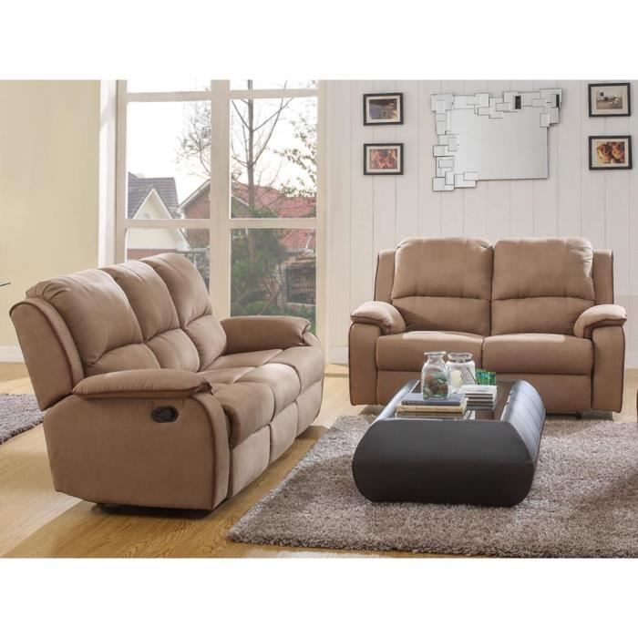 Canapé relaxation 3+2 places en microfibre HERNANI - Taupe