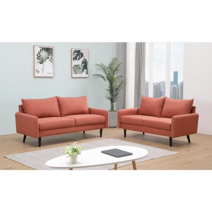 Canapé en tissu HALIA - VENTE-UNIQUE - 3+2 places - Coloris terracotta