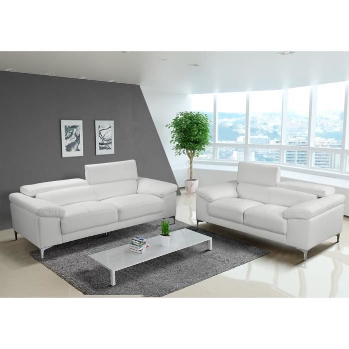 Canapé en cuir SOLANGE - VENTE-UNIQUE - 3+2 places - Blanc