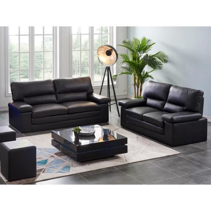 Canapé en cuir de buffle MIMAS - VENTE-UNIQUE - 3+2 places - Noir
