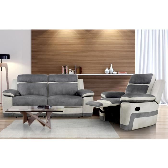 Canapé 3+1 places relax en microfibre TALCA - Anthracite et gris clair