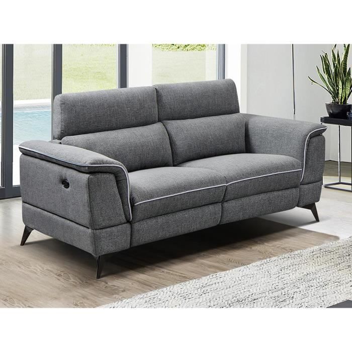 Canapé 2 places relax électrique en tissu gris MACARI