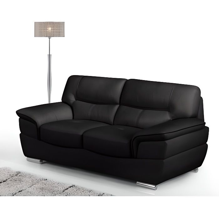 Canapé 2 places en cuir - VENTE-UNIQUE - THIBAULT - Noir - Design contemporain