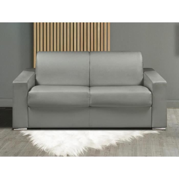 Canapé 2 places convertible express en simili gris - Couchage lattes larges 120 cm - Matelas 14 cm CALITO