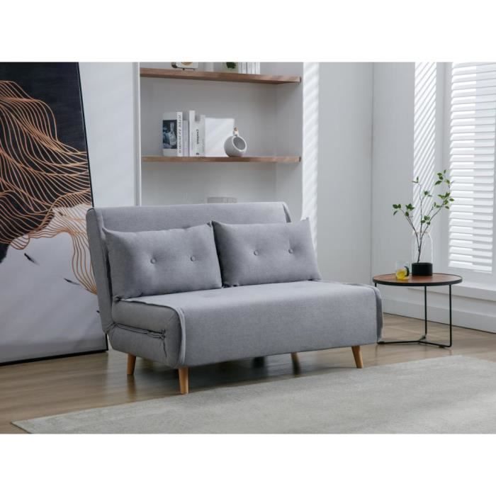 Canapé 2 places convertible en tissu gris clair URIBIA