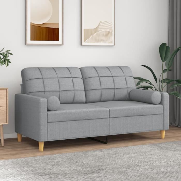 Canapé 2 places - V GEBY - Gris clair - Tissu polyester - Design contemporain - Confort moelleux