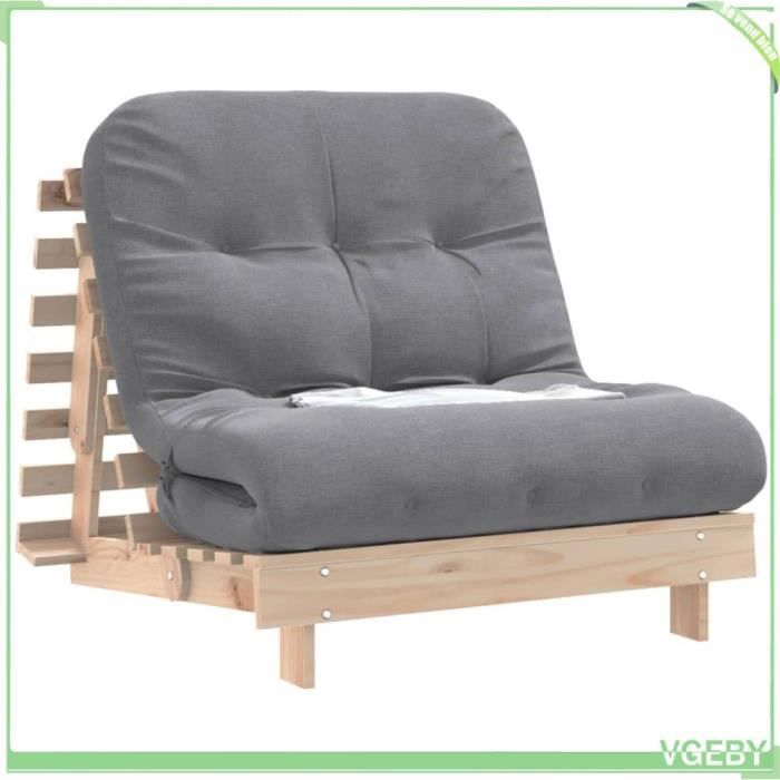 VGEBY Canapé-lit futon avec matelas 90x206x11 cm bois massif de pin - 7894202806606