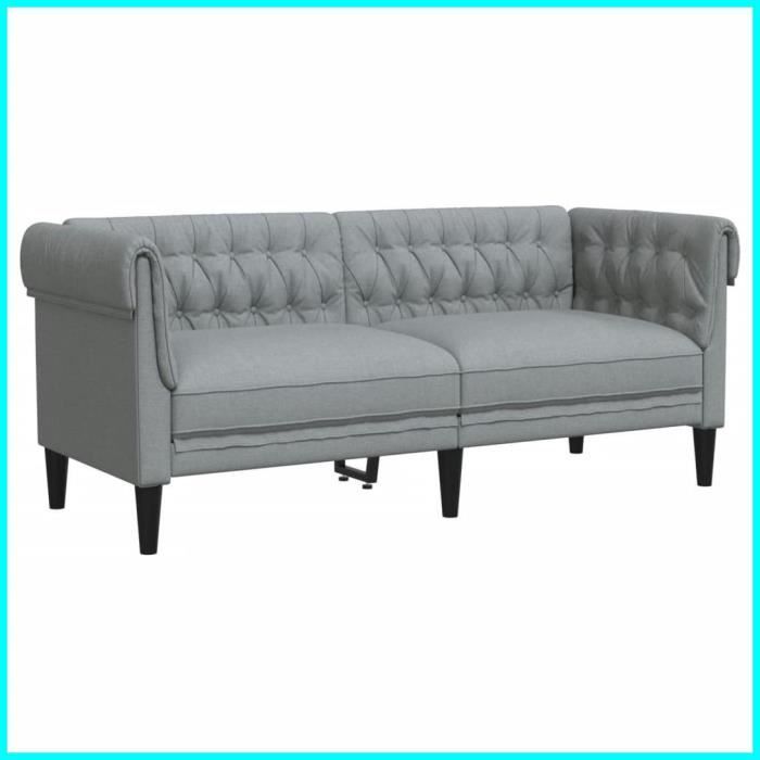 Canapé Chesterfield - V BESTLIFE - 2 places - Gris clair - Tissu 100% polyester - Style classique