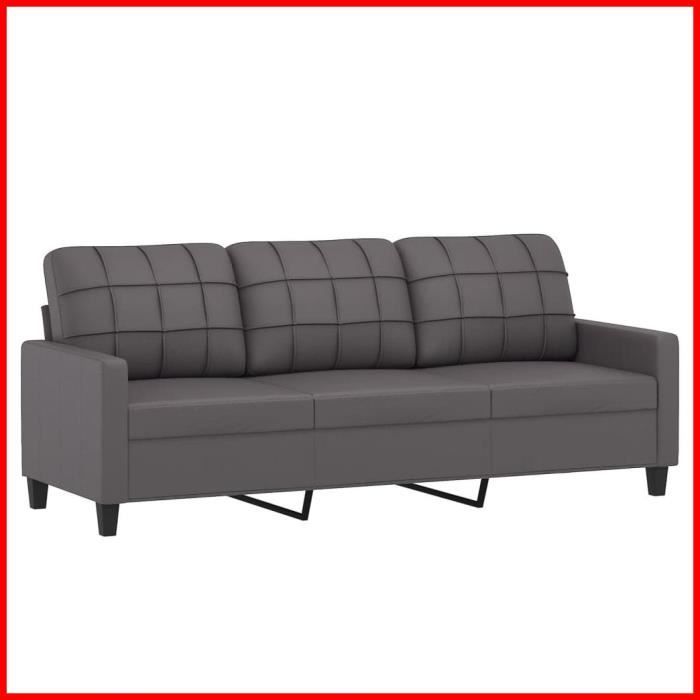 Canapé à 3 places Gris 180 cm Similicuir-7019205401959