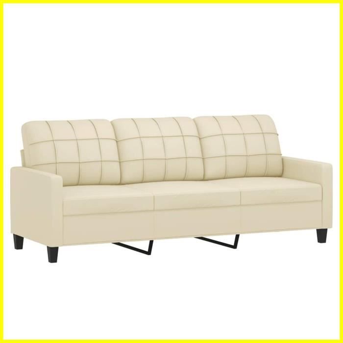 Canapé à 3 places Crème 180 cm Similicuir-7019205406718