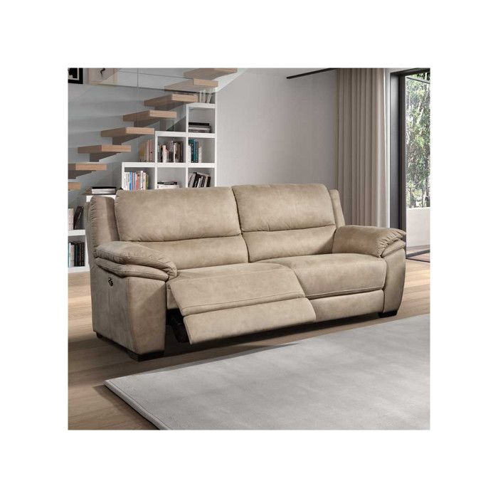 Canapé relax électrique 3 places Tissus/Beige - KILIJA - L 216 x l 94 cm x H 98 cm