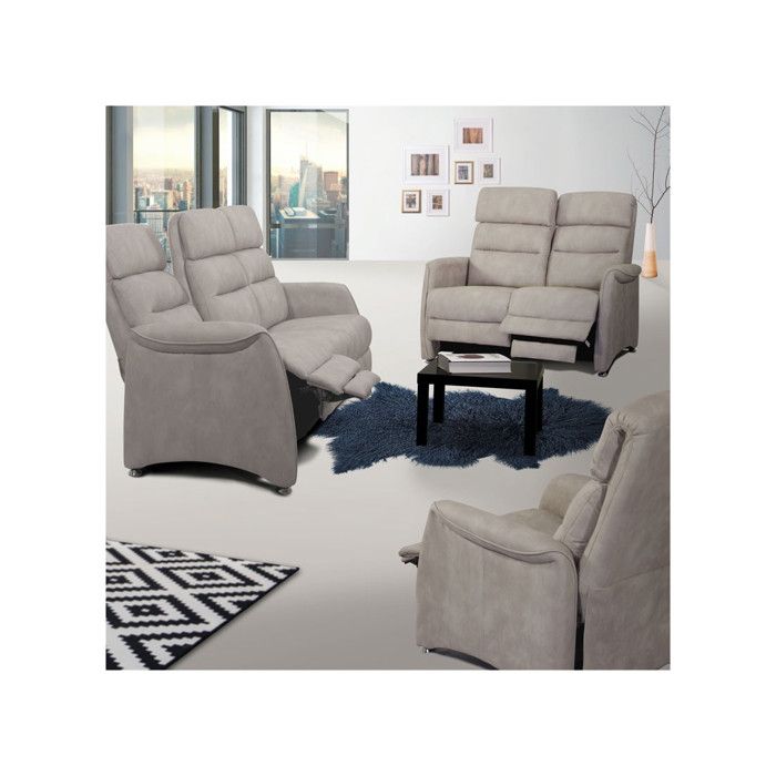 Canapé de Relaxation 3 places Mastic - SOFTY - L 185 x l 90-155 x H 107-84 cm