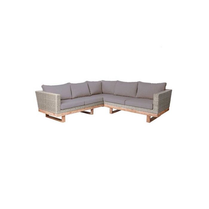 Canapé d'angle d'extérieur Gris Bois d'acacia/Rotin - RINCA - L 230 x l 230 x H 65 cm