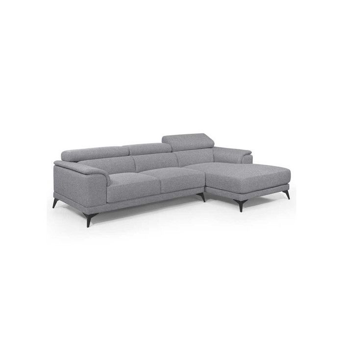 Canapé d'angle à droite en tissu gris - TOUSMESMEUBLES - MACARENA - Confort haut de gamme - Têtières réglables