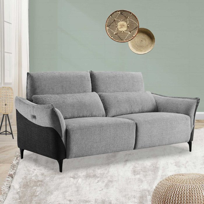 Canapé 3 places relax électrique Tissu Gris Clair/Anthracite - ORION - L 136 x l 90 x H 107 cm