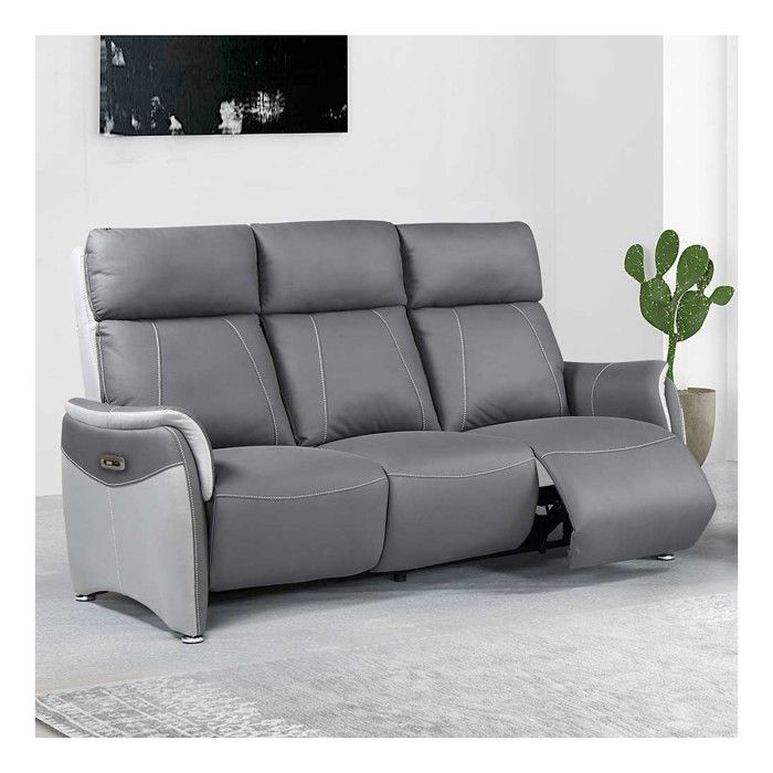 Canapé 3 places Relax électrique Gris - PLICY - L 183 x l 91 x H 108 cm