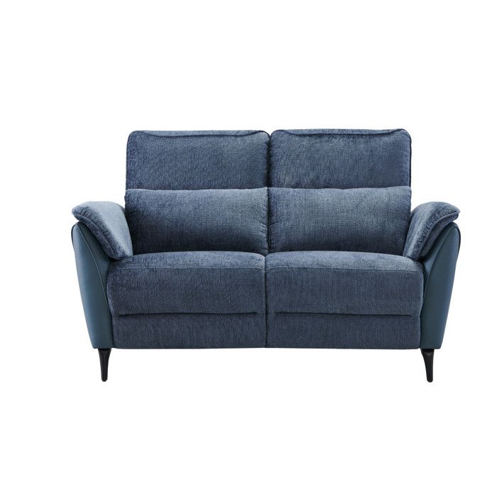 Canapé fixe 2 places Tissu/Simili cuir Bleu - CEPHEE - L 149 x l 88 x H 109 cm