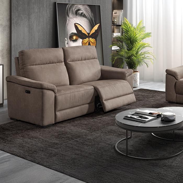 Canapé relax électriques 3 places Taupe - ROZELIEURES - L 200 x l 94 x H 102 cm